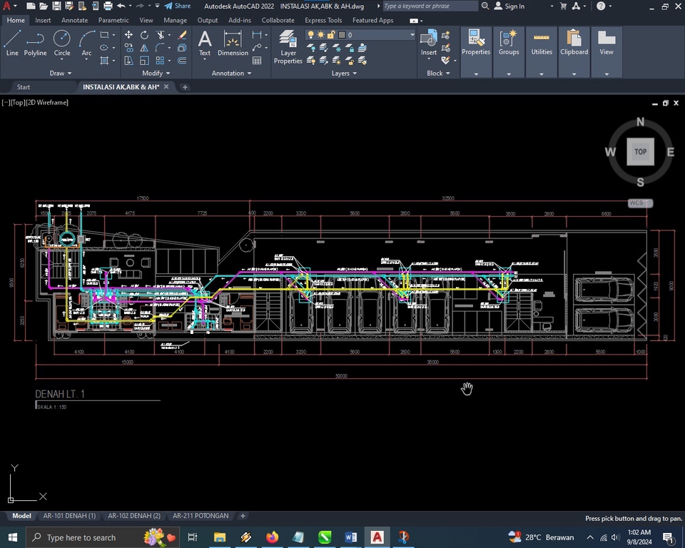 Jasa drafter autocad arsitek interior murah, denah rumah 1 lantai, gambar autocad, drafter freelance, jasa drafter autocad.