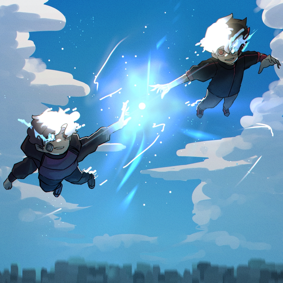 แฟนอาร์ตการ์ตูนสองคนลอยอยู่บนฟ้า  แฟนอาร์ตเกาหลี  วาดแฟนอาร์ต  รับวาดแฟนอาร์ต  วาดการ์ตูน fanart  รับวาด fanart