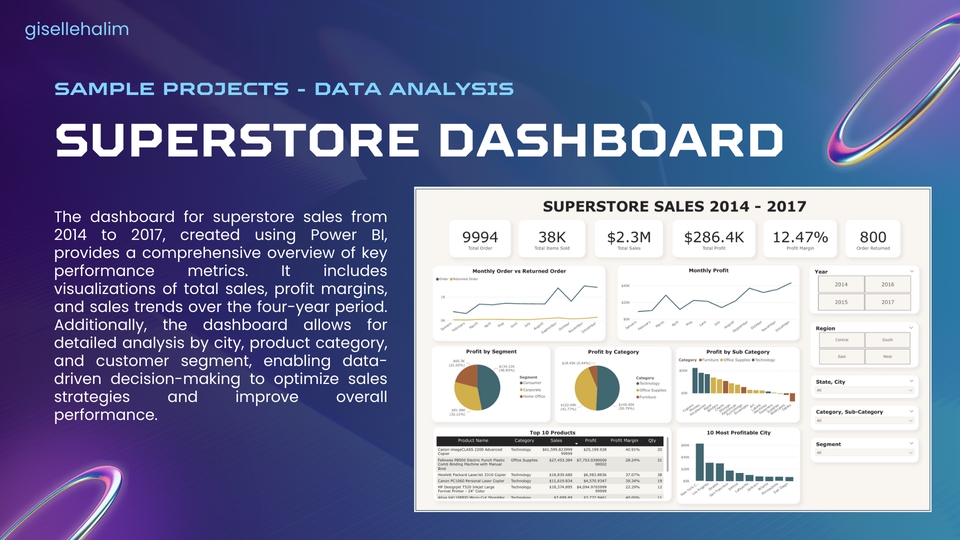 Jasa Analisis Data Superstore menggunakan Power BI: Analisis Deskriptif Statistik, Sales Trend, dan Customer Segment.