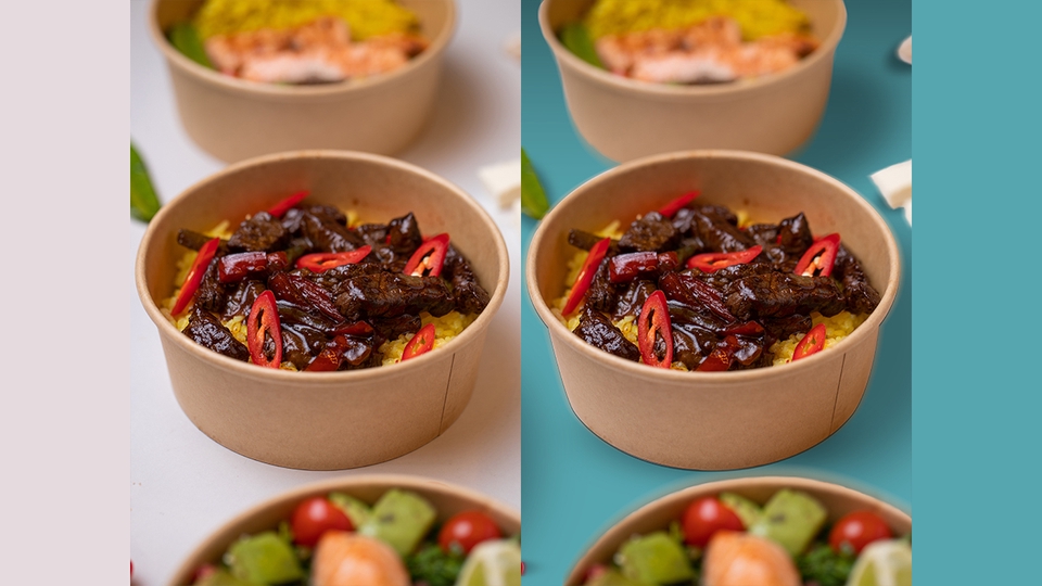 Jasa edit foto makanan dengan background warna biru, edit foto kuliner, jasa edit foto makanan, jasa edit foto profesional.