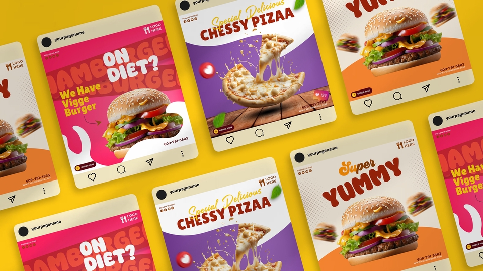 Desain banner Instagram promosi makanan, jasa desain banner online, banner iklan burger pizza, buat banner unik keren