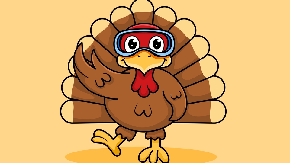 Ilustrasi kartun lucu hewan kalkun memakai kacamata