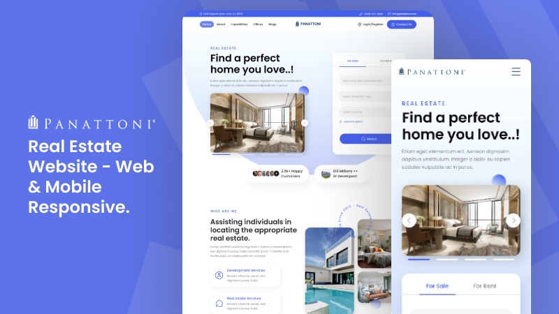 Desain UI UX website real estate modern dan responsif, dengan tampilan minimalis dan mobile friendly.  Siap untuk proyek desain web, desain mobile app, mockup dan prototyping, serta desain user interface.