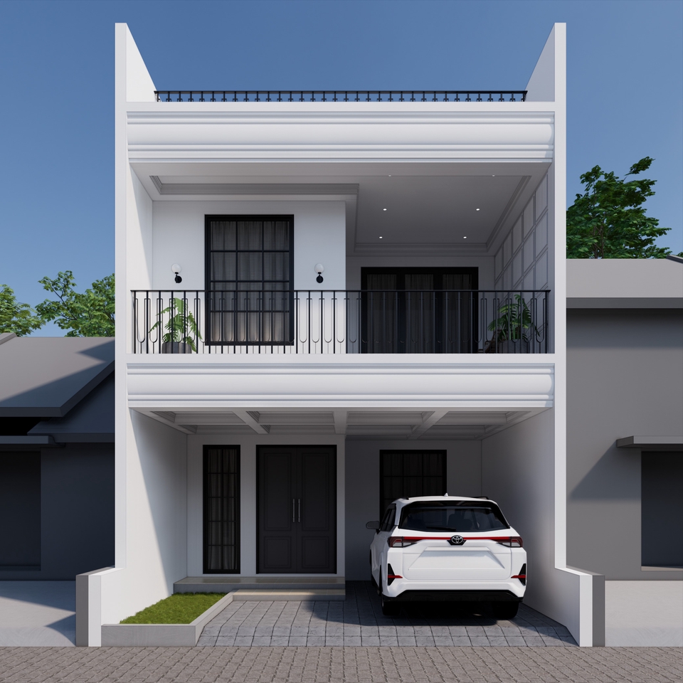 Jasa desain arsitektur rumah minimalis modern dengan render 3d untuk desain eksterior rumah