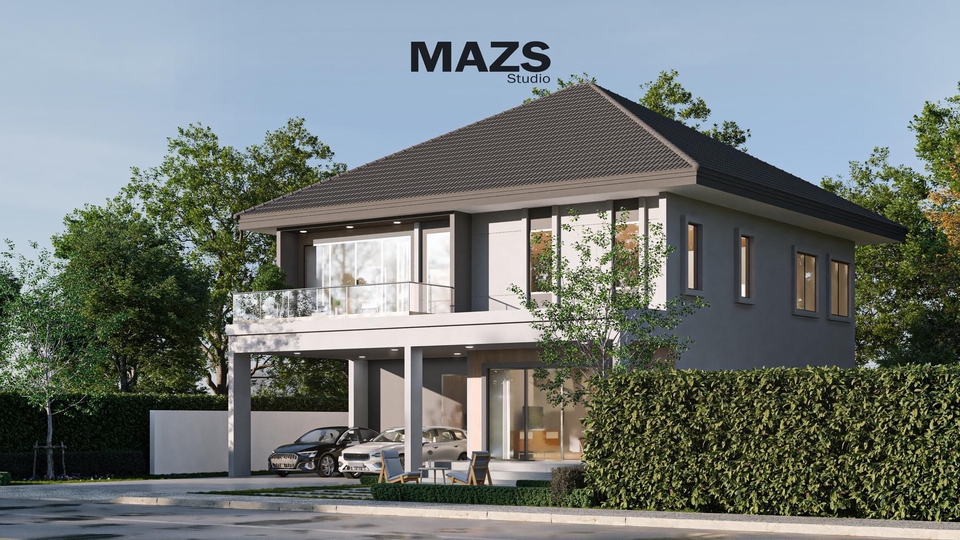 3D Perspective - รับขึ้น 3D model render exterior/interior และลงสี plan - 4