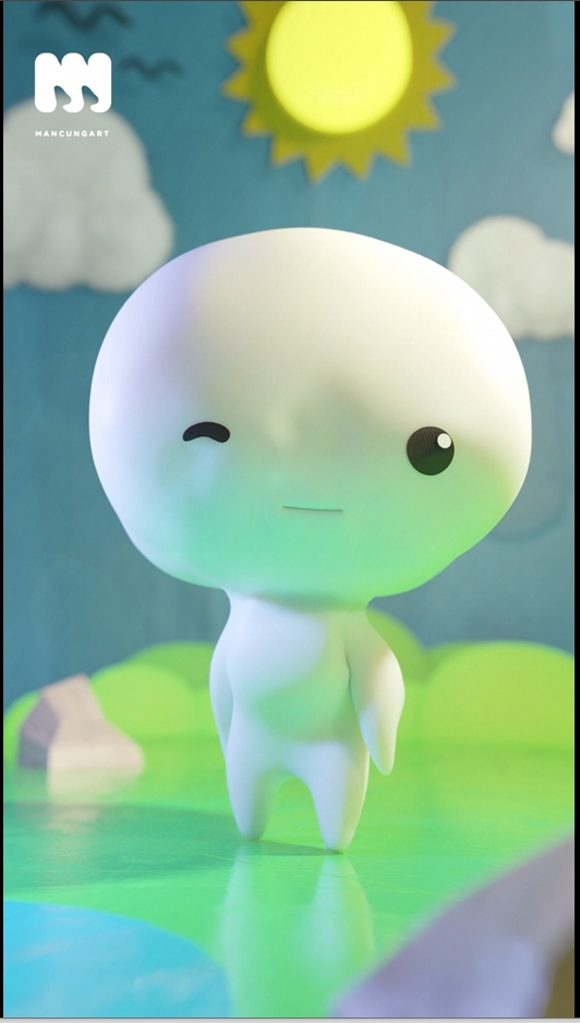 Jasa pembuatan animasi 3d karakter putih lucu dengan mata tertutup
