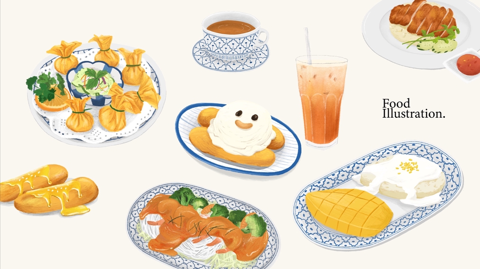 รับวาดรูปอาหารไทย วาดภาพประกอบอาหารไทย วาดรูปสินค้าอาหารไทย