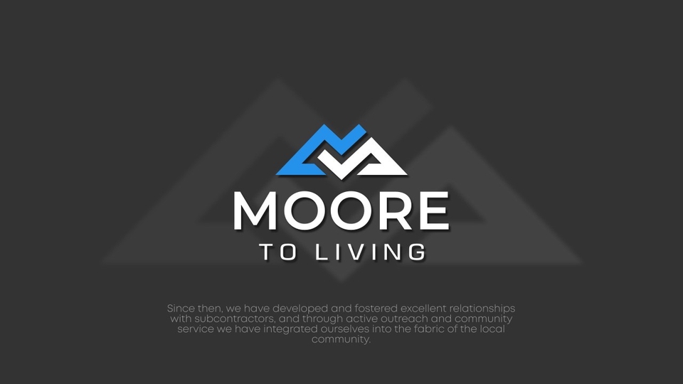 Desain logo perusahaan "Moore to Living" dengan warna biru dan putih