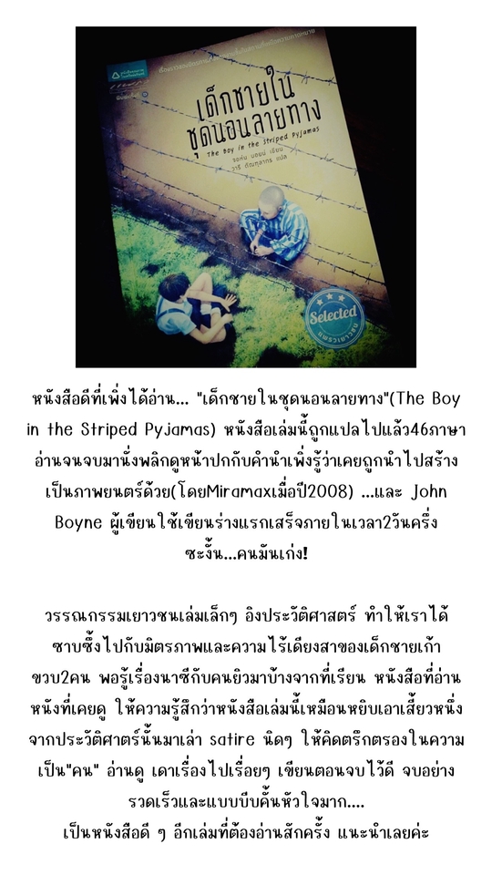 รับเขียนบทความ เด็กชายในชุดนอนลายทาง รีวิวหนังสือ บทความภาษาไทย