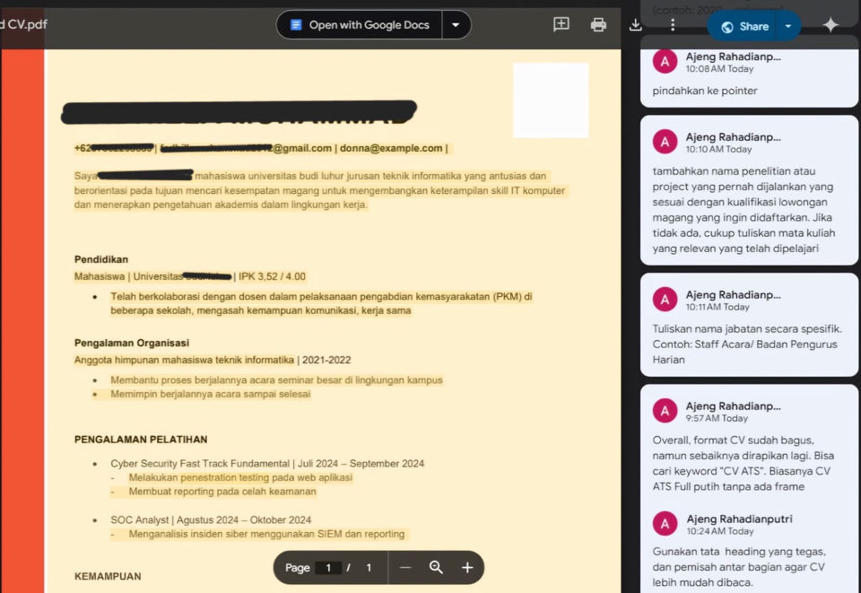 Contoh desain cv unik dan menarik dengan desain yang minimalis dengan format mudah dibaca.