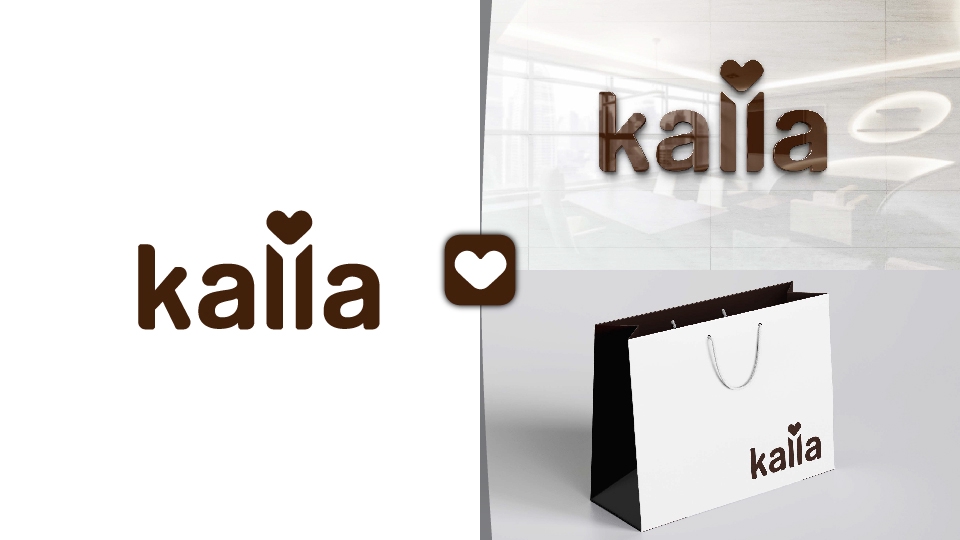 Desain logo Kalla, logo minimalis dengan icon hati, logo keren dan profesional untuk bisnis