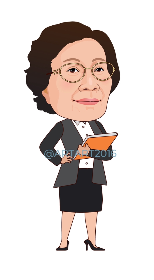 รับวาดภาพล้อเลียน ผู้หญิง ใส่แว่น ยืนถือแฟ้ม