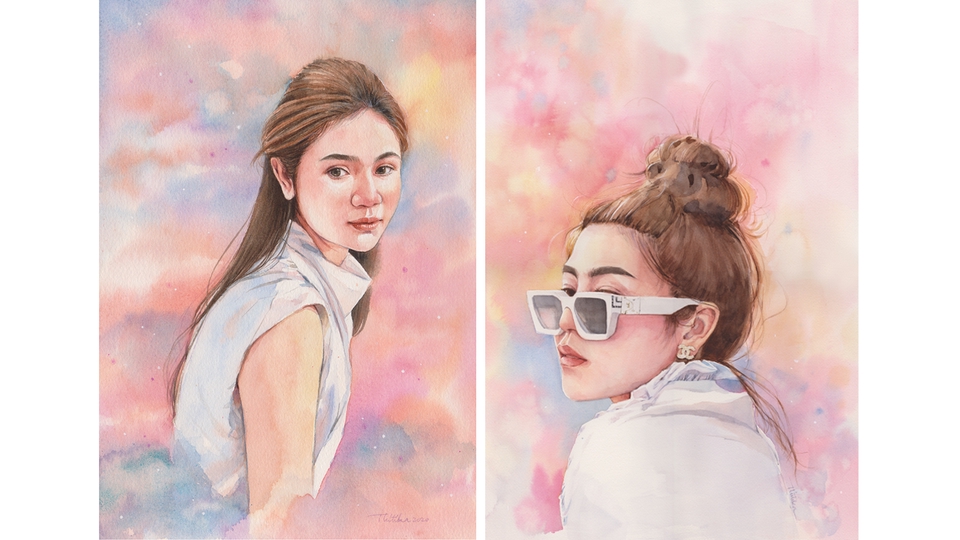 วาดภาพเหมือน Portrait - รับวาดภาพเหมือนสีน้ำ Portrait คน สัตว์ ดอกไม้ วิว  - 14