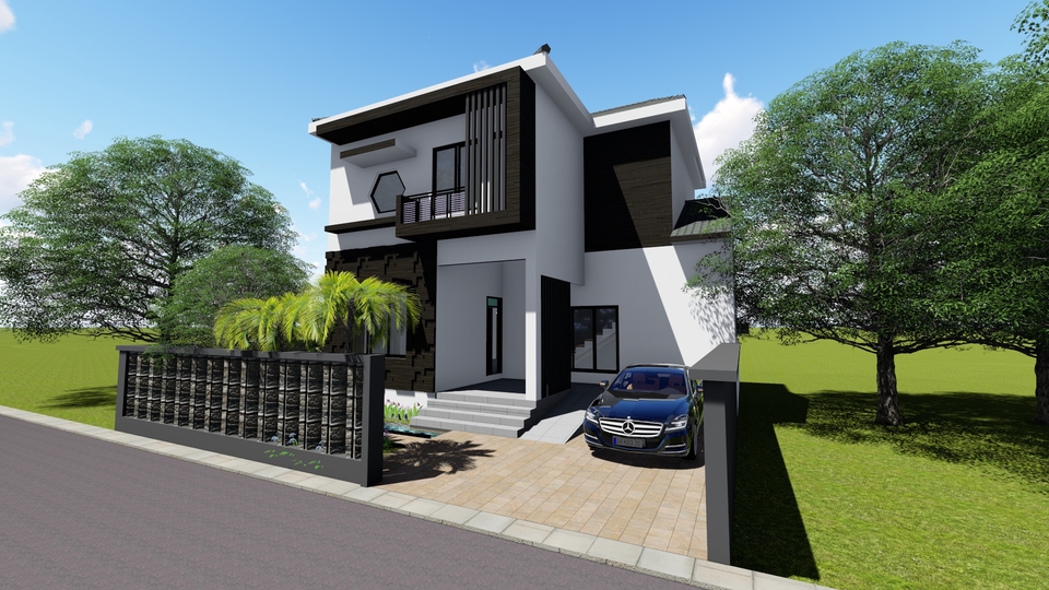 Jasa desain arsitektur 3D untuk rumah minimalis modern dengan interior yang menarik dan fungsional.