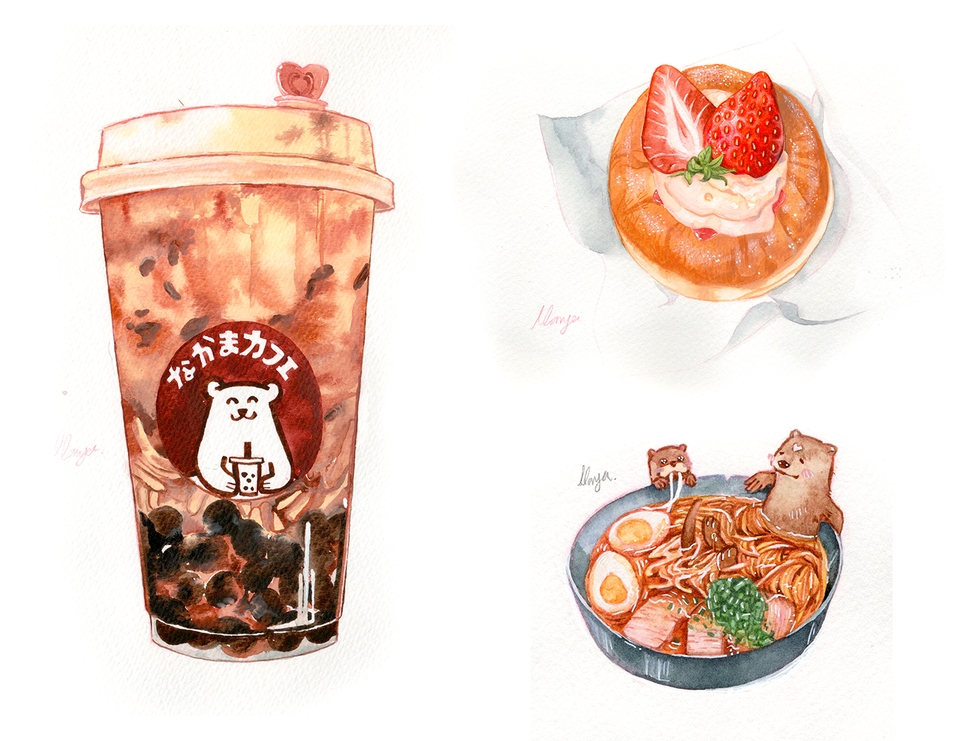 วาดภาพประกอบ - รับวาดภาพประกอบ สีน้ำ อาหาร 2 ชิ้น 600 บาท - 4