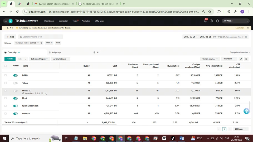 Jasa Iklan Facebook dan Instagram, Contoh Data Iklan Tiktok Ads Manager