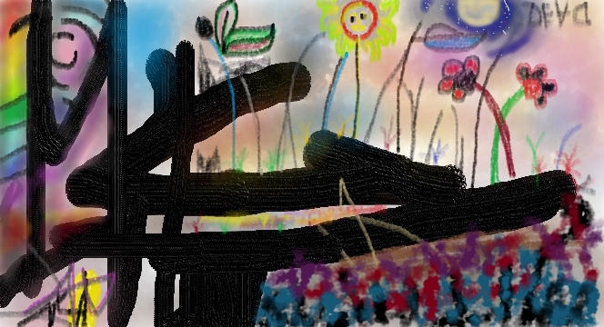 Ilustrasi kartun dengan warna cerah yang menampilkan berbagai macam bentuk seperti bunga, daun, dan objek lainnya, cocok untuk kebutuhan desain grafis, ilustrasi, dan kartun.