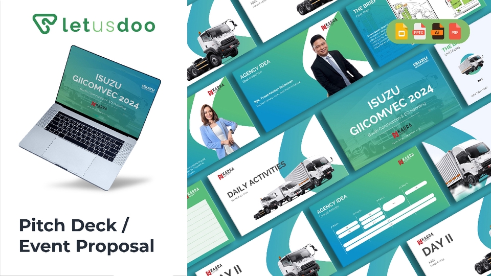 Jasa desain presentasi powerpoint Isuzu Giicomvec 2024, pembuatan slide presentasi profesional, desain ppt menarik.