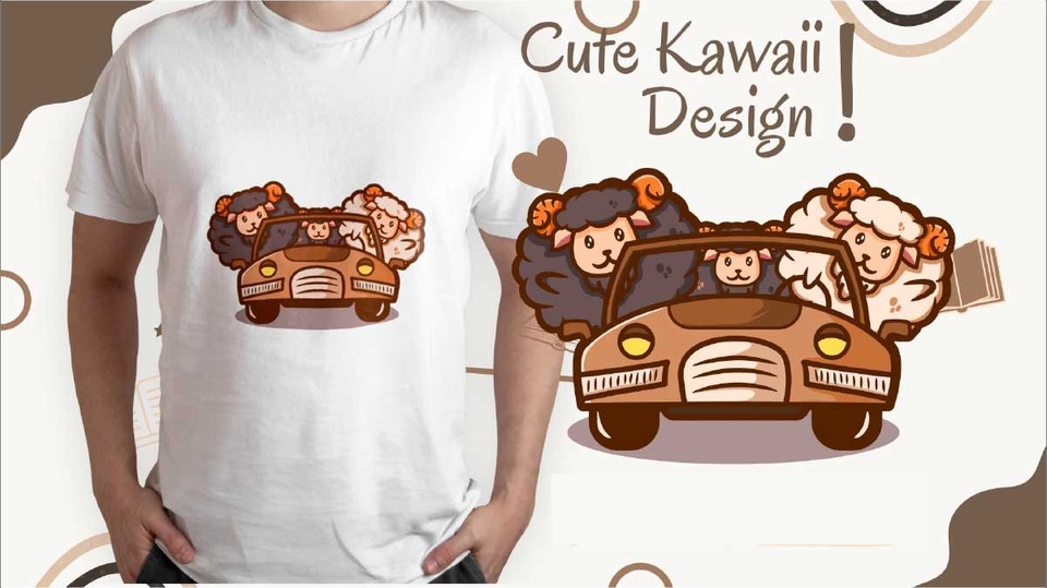 Desain kaos distro dengan gambar domba lucu naik mobil, cocok untuk kaos anak, kaos pria, kaos wanita, kaos couple, kaos keluarga, kaos komunitas.