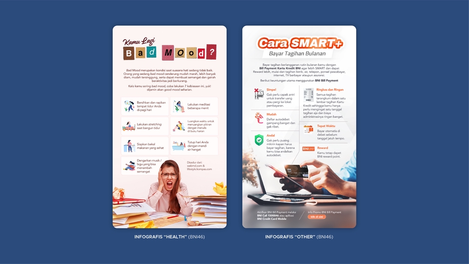 Infografis tentang cara mengatasi mood buruk dan cara pembayaran tagihan dengan layanan SMART+