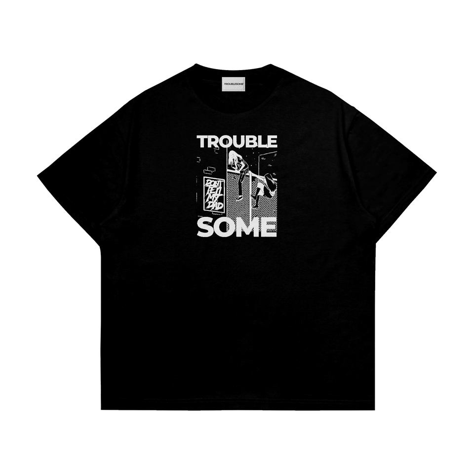 Desain kaos distro dengan desain trouble some.