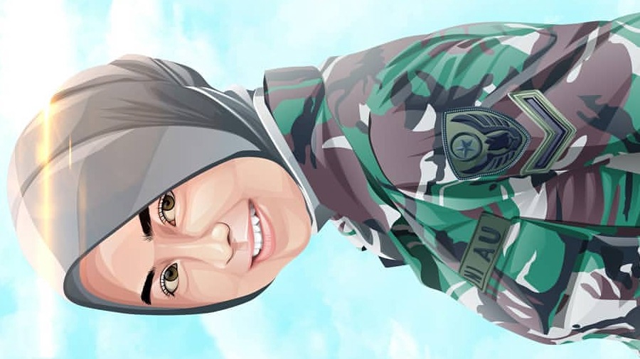 Ilustrasi wanita berhijab dengan seragam militer dan lambang AU, jasa ilustrasi digital, jasa pembuatan ilustrasi, ilustrasi militer, ilustrasi wanita, desain ilustrasi, gambar ilustrasi, gambar ilustrasi wanita, jasa desain, jasa gambar, jasa desain grafis, jasa ilustrasi online, jasa ilustrasi karakter, gambar vektor.