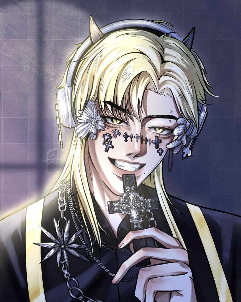 วาดภาพประกอบดิจิตอลเพ้นท์  ภาพชายผมทองสไตล์โกธิก