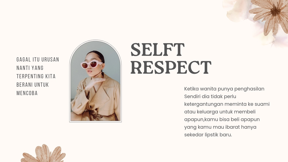 Wanita muda percaya diri dengan sunglasses pink dan mantel coklat - Self respect, konsultasi psikologi online, jasa psikolog online, konsultasi karir, pengembangan diri, self development, self improvement.