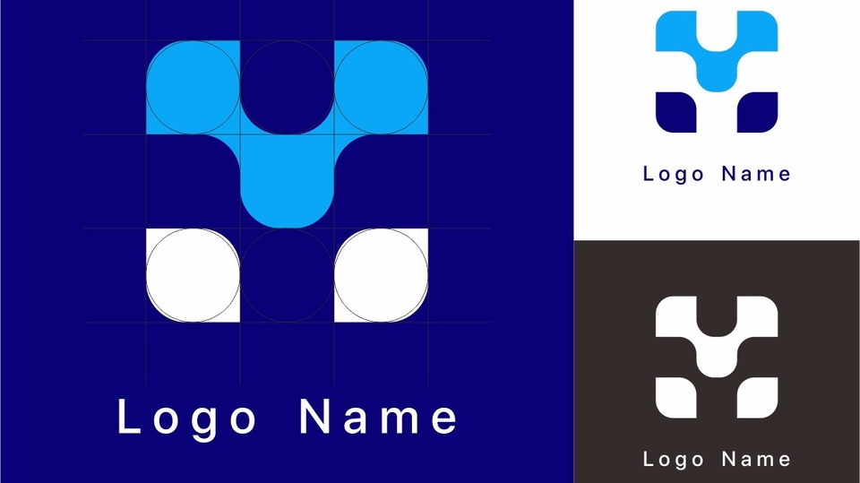 Desain logo modern dengan kombinasi warna biru dan putih, cocok untuk perusahaan teknologi atau startup.