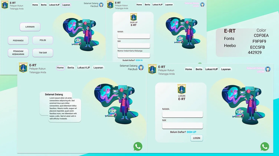 Desain UI UX Website E-RT dengan mockup aplikasi mobile dan desktop