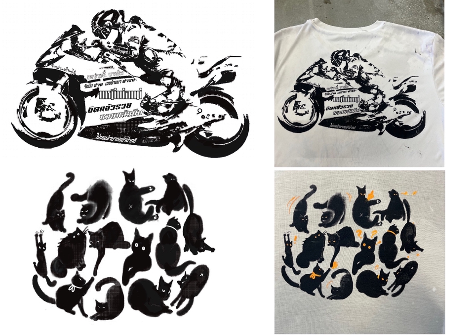 รับวาดภาพประกอบ สไตล์โมโนโคร มอเตอร์ไซค์และแมวดำ ภาพดิจิตอลเพ้นท์ วาดภาพประกอบสินค้า เหมาะสำหรับการ์ดหรือปกหนังสือ