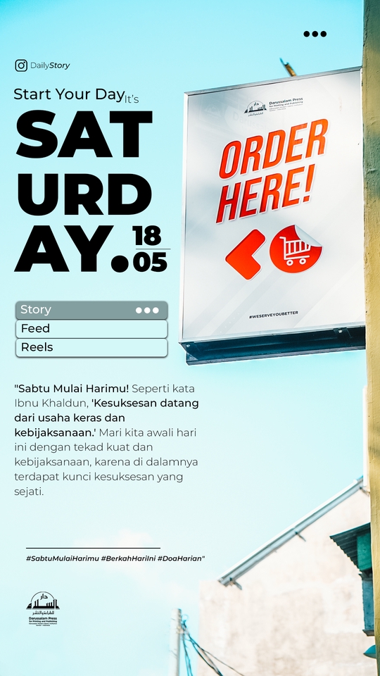 Desain spanduk kreatif dan unik untuk hari Sabtu dengan tema "Mulai Harimu dengan Kebaikan".