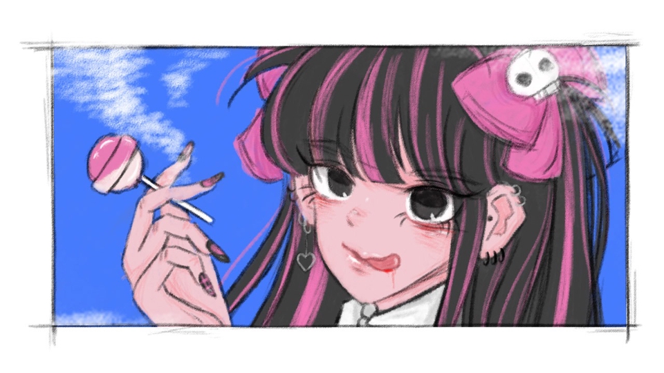 รับวาดภาพประกอบ สไตล์น่ารัก การ์ตูน หญิงสาว กินขนม