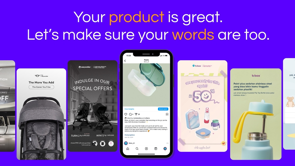 Jasa content wiriting, copywriting, caption untuk social media brand, personal branding, dan UMKM.