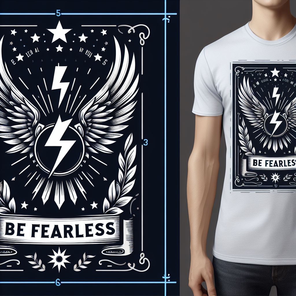 Desain kaos custom dengan motif keren dan tulisan "Be Fearless" cocok untuk kaos distro atau merchandise.