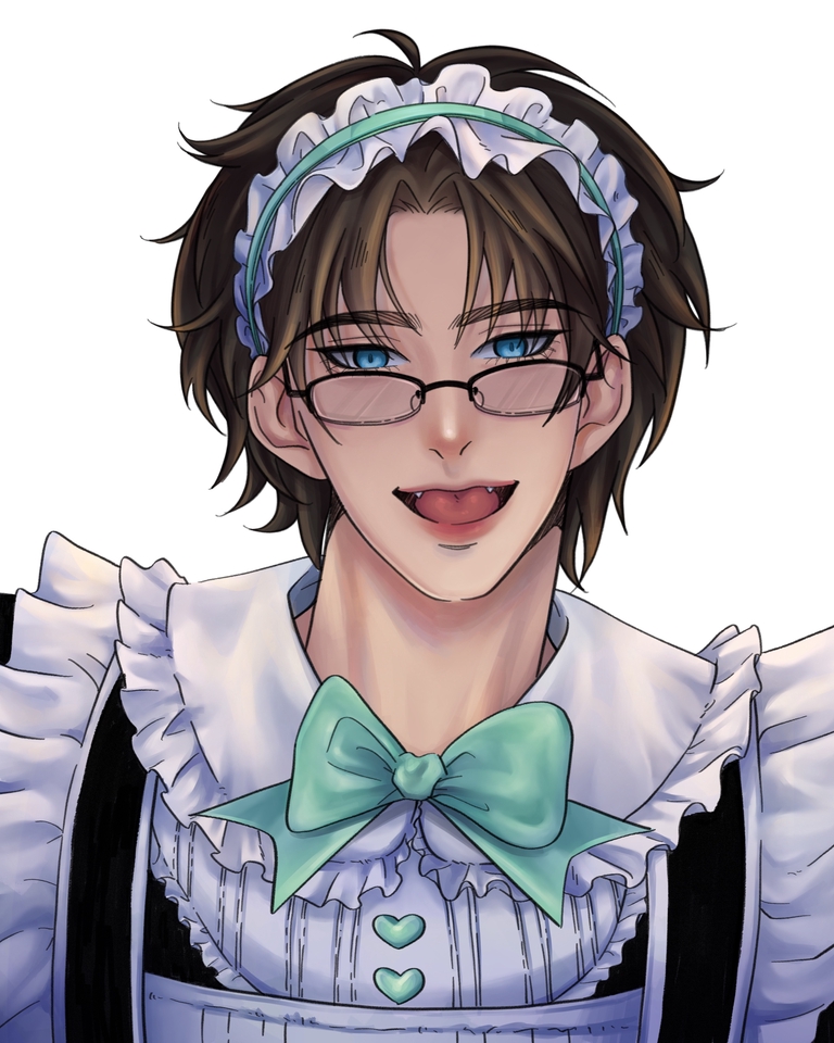 วาดภาพประกอบชายหนุ่มน่ารักชุดเมด