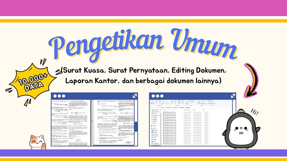 Pengetikan Cepat & Akurat: Tugas Umum, Laporan Kantor hingga Data Nasional - 1 Hari Jadi! 