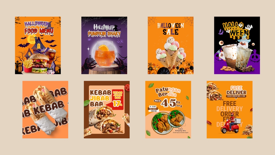 Desain banner instagram halloween dengan tema makanan dan minuman. Jasa buat banner instagram untuk promosi makanan. Banner template instagram food promo desain banner untuk toko makanan online. Banner untuk desain instagram cafe dan restoran.