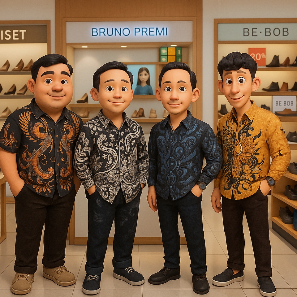 Jasa pembuatan animasi 3d, empat pria animasi 3d dengan berbagai desain baju.