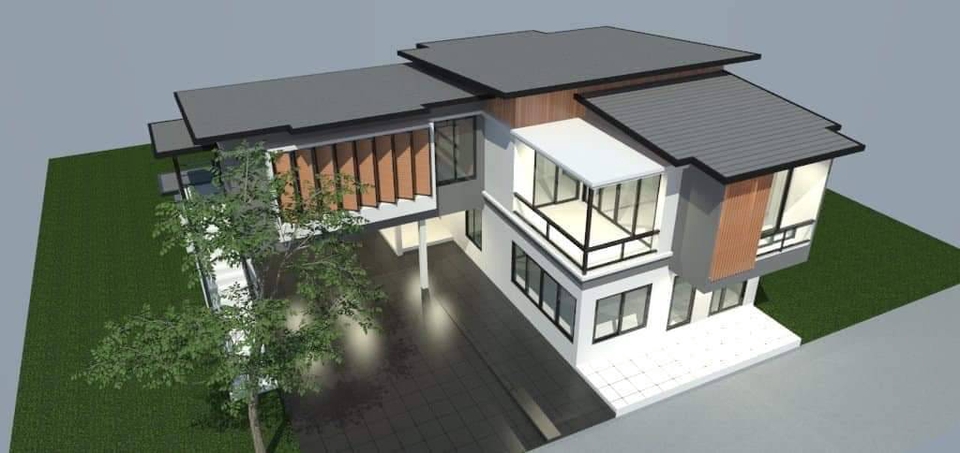 รับเหมาต่อเติมบ้านออกแบบบ้านสวยทันสมัยสองชั้น บริการรับสร้างบ้านครบวงจร