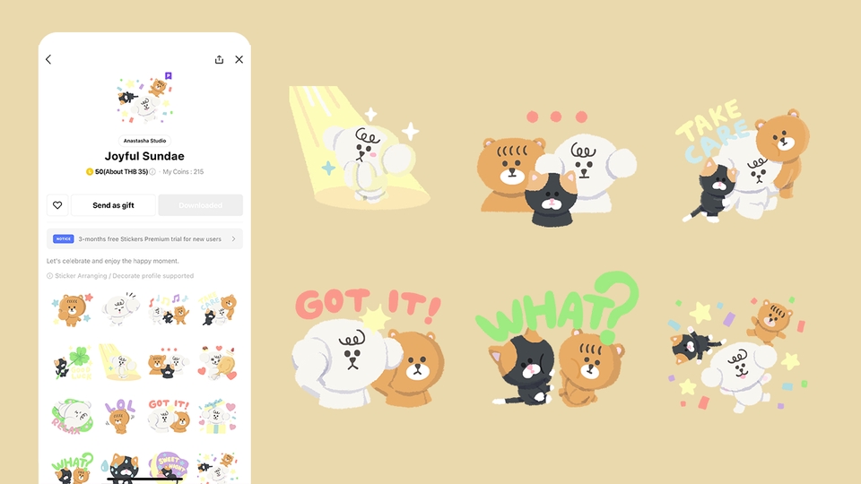 ออกแบบสติ๊กเกอร์ไลน์น่ารัก สไตล์การ์ตูน Joyful Sundae