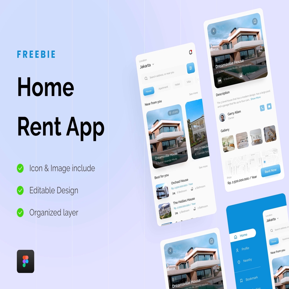 Desain UI UX aplikasi sewa rumah mobile, mockup website freelancer Indonesia, UI UX desain aplikasi.