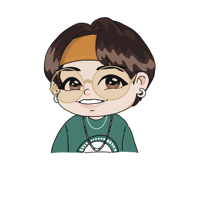 Desain karakter kartun laki laki imut dengan kacamata bulat dan bandana kuning, karakter vtuber, jasa desain karakter vtuber