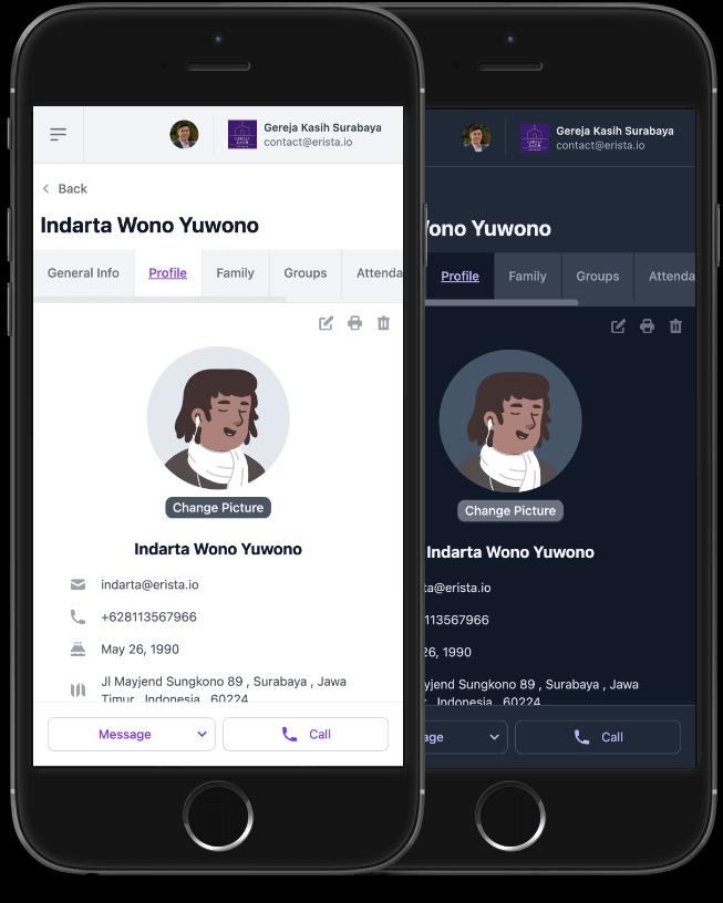 Jasa pembuatan aplikasi mobile Android dan iOS; profil pengguna aplikasi gereja.