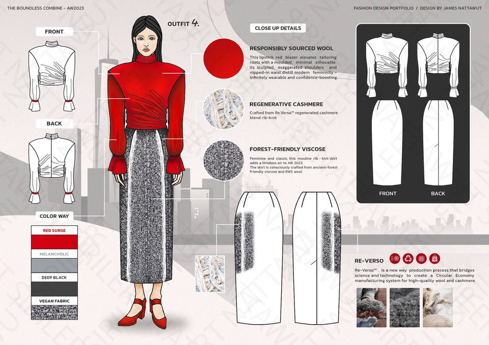 ออกแบบชุดแฟชั่นผู้หญิงสีแดงและเทา AW2033