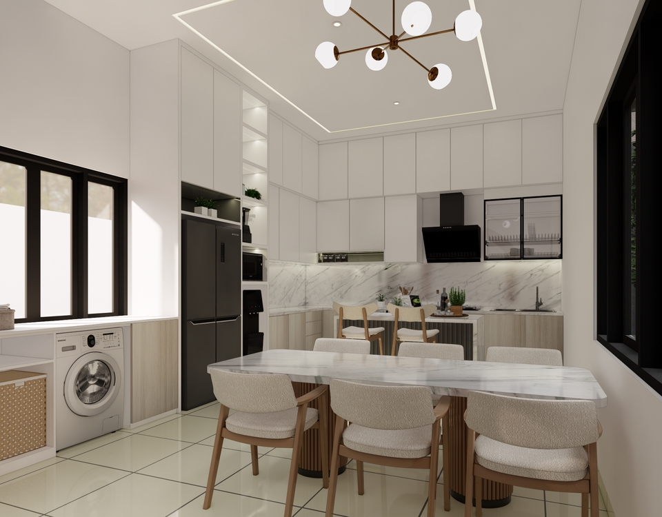 Desain meja makan minimalis modern dengan kursi kayu untuk hunian