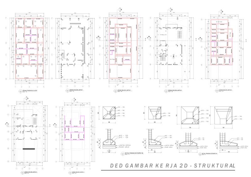 Jasa drafter autocad murah, gambar kerja 2D struktur bangunan, jasa arsitek autocad.