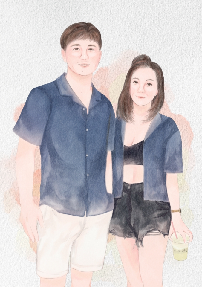 วาดภาพเหมือน Portrait - Portrait ภาพเหมือนสไตล์สีน้ำ ภาพคู่,ภาพเดี่ยว - 3