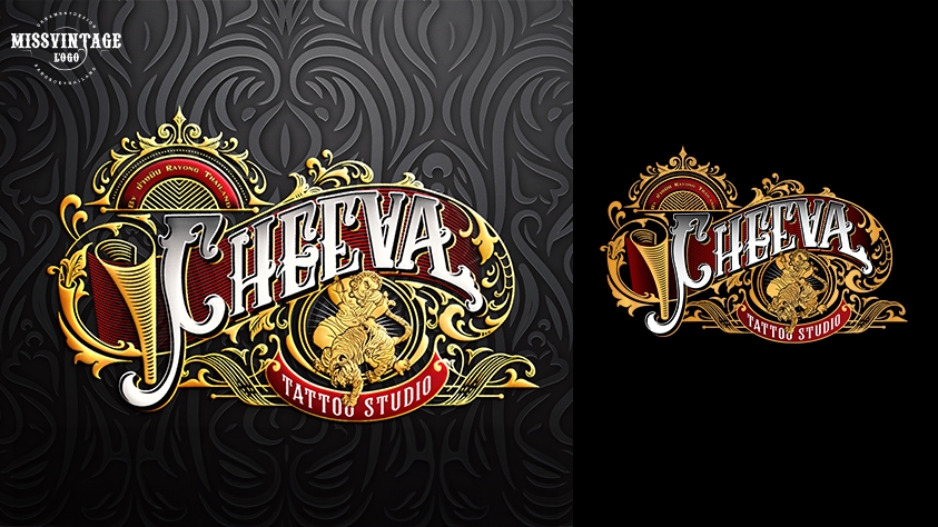 ออกแบบโลโก้ร้านสัก สไตล์หรูหรา สีทอง บ่งบอกความเป็นมืออาชีพ ออกแบบโลโก้ ร้านสัก