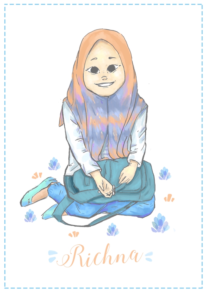 Ilustrasi kartun seorang perempuan berhijab dengan tas ransel, ilustrasi kartun muslimah dengan tas sekolah, jasa ilustrasi kartun, ilustrasi wanita berhijab, ilustrasi hijab, gambar ilustrasi hijab, gambar wanita berhijab, gambar kartun muslimah